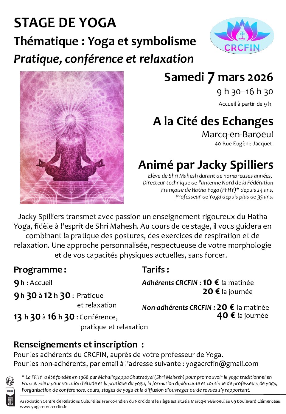Stage de Yoga avec Jacky Spilliers le 7 mars 2026 :  Inscriptions Ouvertes! 